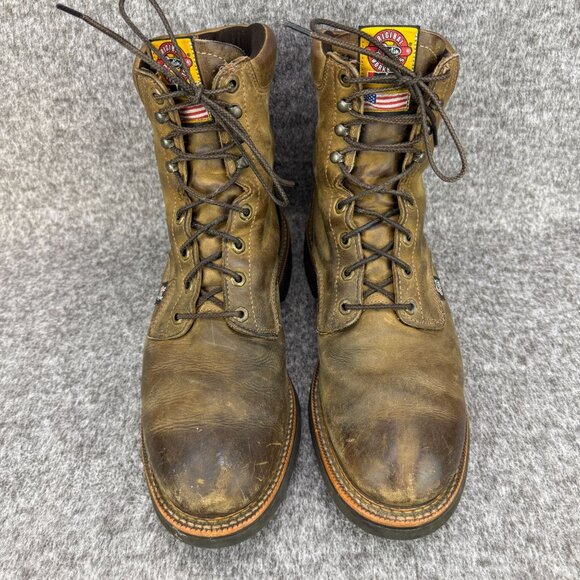 ✅Justin Original Brown Leather Work-boots Soft-Toe EH J-Max 440 Mens 12D USA - Picture 4 of 12